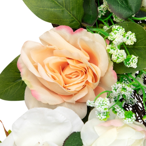 Rose and Foliage Artificial Spring Wreath - 24-Inch, Unlit