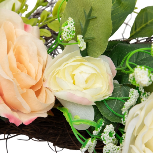 Rose and Foliage Artificial Spring Wreath - 24-Inch, Unlit