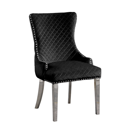 Royal Velvet Dining Chairs - Black, Lion Back Knocker, Button Tufted Upholstered Silver Legs and Finish