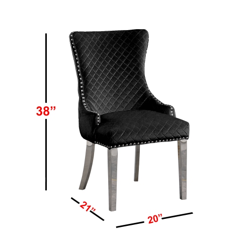 Royal Velvet Dining Chairs - Black, Lion Back Knocker, Button Tufted Upholstered Silver Legs and Finish