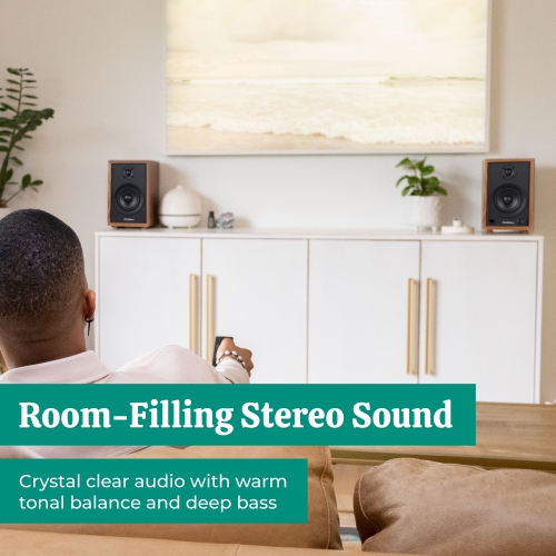 Electrohome McKinley 2.0 Stereo Powered Bookshelf Speakers with Built-in Amplifier, 4" Drivers, Bluetooth 5, RCA/Aux