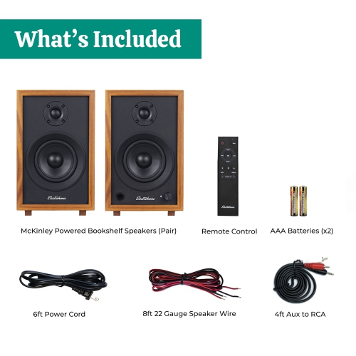 Electrohome McKinley 2.0 Stereo Powered Bookshelf Speakers with Built-in Amplifier, 4" Drivers, Bluetooth 5, RCA/Aux
