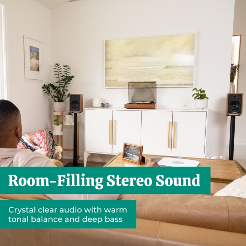 Electrohome Montrose Record Player Stereo System with 4" Bluetooth Powered Bookshelf Speakers, Vinyl-to-MP3 Recording