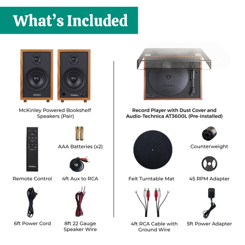 Electrohome Montrose Record Player Stereo System with 4" Bluetooth Powered Bookshelf Speakers, Vinyl-to-MP3 Recording