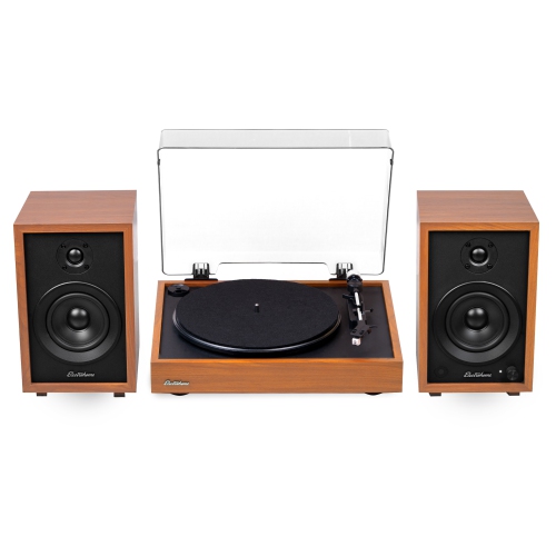 Electrohome Montrose Record Player Stereo System with 4" Bluetooth Powered Bookshelf Speakers, Belt-Drive Turntable