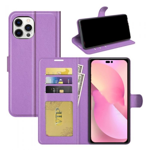 [CS] iPhone 14 Pro Max Case, Magnetic Leather Folio Wallet Flip Case Cover with Card Slot, Purple