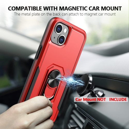 [CSmart] Étui robuste avec béquille magnétique rigide et support à anneau pour iPhone 15 plus/14 plus, rouge