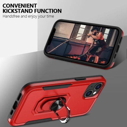 [CSmart] Étui robuste avec béquille magnétique rigide et support à anneau pour iPhone 15 plus/14 plus, rouge