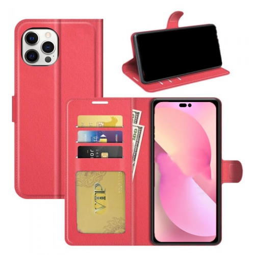 CSMART  [Cs] Iphone 14 Pro Case, Magnetic Leather Folio Wallet Flip Case Cover With Card Slot In Red