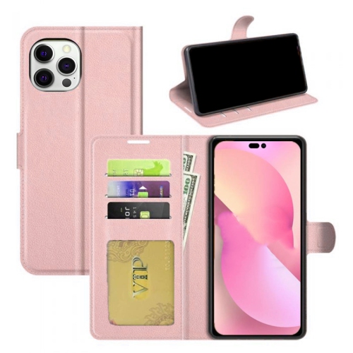 CSMART  [Cs] Iphone 14 Pro Case, Magnetic Leather Folio Wallet Flip Case Cover With Card Slot, Rose In Gold