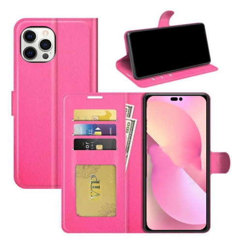 CSMART  [Cs] Iphone 14 Pro Max Case, Magnetic Leather Folio Wallet Flip Case Cover With Card Slot, Hot In Pink