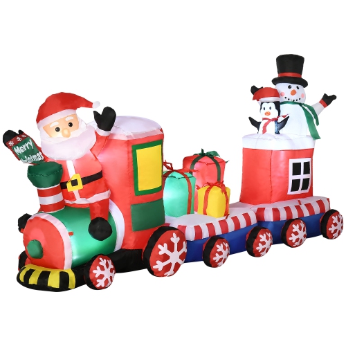 OUTSUNNY  8Ft Inflatable Christmas Train With Santa Claus, Snowman, Penguin And Gift Boxes, Blow-Up Outdoor Led Yard Display for Lawn Garden Party