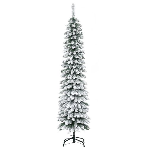 HOMCOM – Arbre de Noël artificiel enneigé de 6 pi, arbre de Noël Slim Pencil avec branches réalistes, base en métal, vert