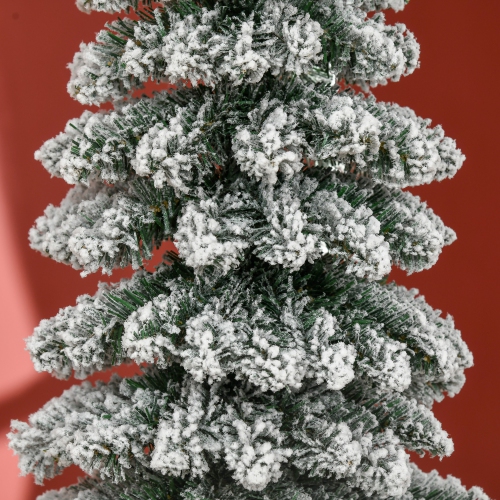 HOMCOM 6 FT Snow-Flocked Artificial Christmas Tree, Slim Pencil Xmas Tree with Realistic Branches, Metal Base, Green