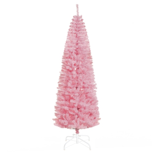 HOMCOM Arbre de Noël artificiel de 7ft de haut, non éclairé, sapin Douglas mince, branches réalistes avec 818 pointes, rose