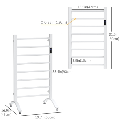 HOMCOM 8-Bar Heated Towel Warmer Rack with Built-in Timer and LED Indicators, Wall Mounted & Free Standing Carbon Steel Electric Towel Bar with