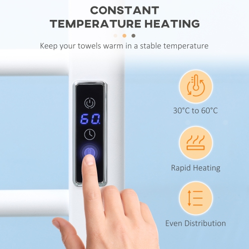 HOMCOM 8-Bar Heated Towel Warmer Rack with Built-in Timer and LED Indicators, Wall Mounted & Free Standing Carbon Steel Electric Towel Bar with