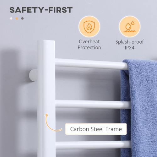 HOMCOM 8-Bar Heated Towel Warmer Rack with Built-in Timer and LED Indicators, Wall Mounted & Free Standing Carbon Steel Electric Towel Bar with