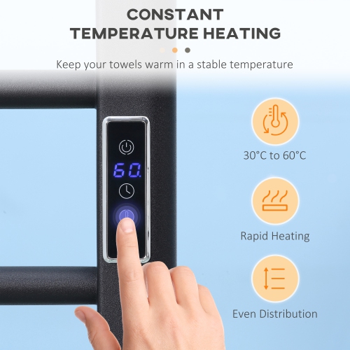 HOMCOM Chauffe-serviettes électrique, sèche-serviettes chauffant à 8 bars avec minuterie intégrée et indicateurs LED, séchoir mural et autoportant en