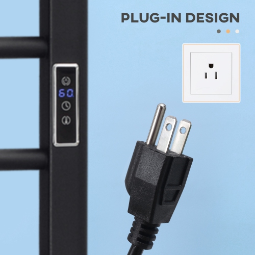 HOMCOM Chauffe-serviettes électrique, sèche-serviettes chauffant à 8 bars avec minuterie intégrée et indicateurs LED, séchoir mural et autoportant en