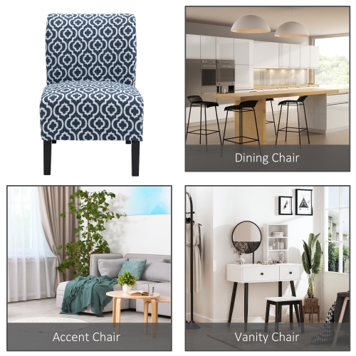 HOMCOM Chaise d'appoint sans accoudoirs pour chambre à coucher, chaise d'appoint rembourrée pour salon avec pieds en bois, bleu