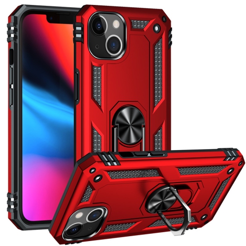 【CSmart】 Hybrid Hard Kickstand Case Cover with Magnetic Ring Holder for iPhone 15 Plus / 14 Plus, Red