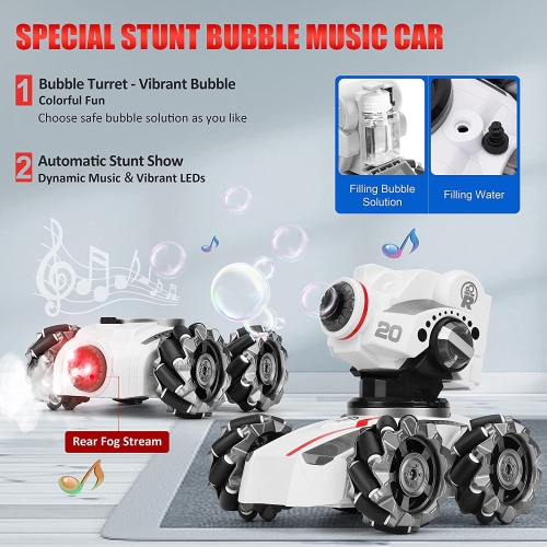 RC Tank Car, 2.4Ghz 4WD Remote Control Tank with 3 Shooting Head and 1200mAH Battery Rechargeable 360°RotatingKids 4WD Battle Stunt Car, Blow Bubble,