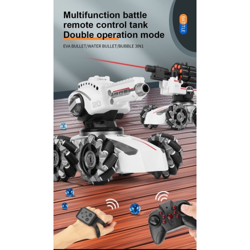 RC Tank Car, 2.4Ghz 4WD Remote Control Tank with 3 Shooting Head and 1200mAH Battery Rechargeable 360°RotatingKids 4WD Battle Stunt Car, Blow Bubble,