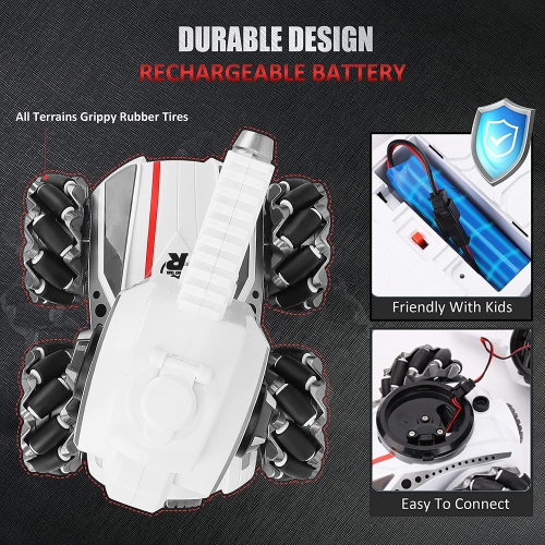 RC Tank Car, 2.4Ghz 4WD Remote Control Tank with 3 Shooting Head and 1200mAH Battery Rechargeable 360°RotatingKids 4WD Battle Stunt Car, Blow Bubble,