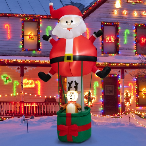 GYMAX  8Ft Inflatable Santa Claus & Reindeer Christmas Decoration W/ Led Lights