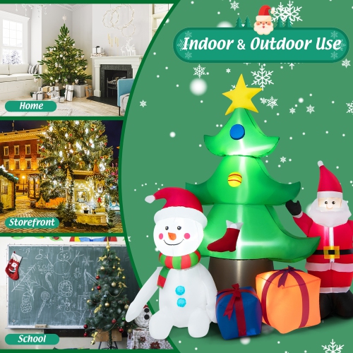 Gymax 7.2FT Inflatable Christmas Tree Snowman Santa Gift Bag Combination w/ LED Lights