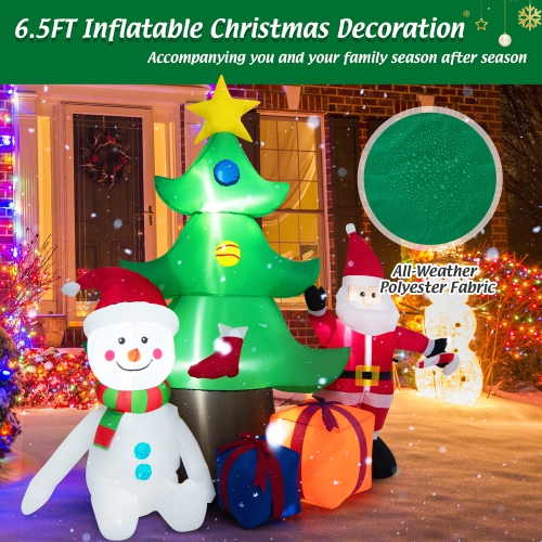 Gymax 7.2FT Inflatable Christmas Tree Snowman Santa Gift Bag Combination w/ LED Lights