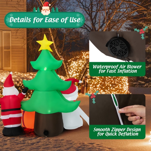 Gymax 7.2FT Inflatable Christmas Tree Snowman Santa Gift Bag Combination w/ LED Lights