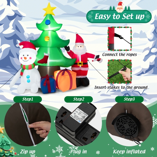 Gymax 7.2FT Inflatable Christmas Tree Snowman Santa Gift Bag Combination w/ LED Lights