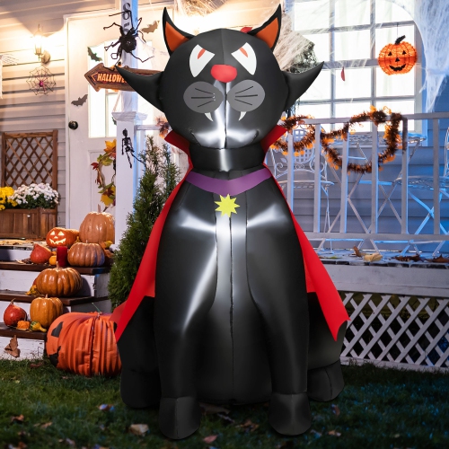 GYMAX  4.7Ft Halloween Cloak Vampire Cat Inflatables Outdoor Decor W/ Led Lights In Red