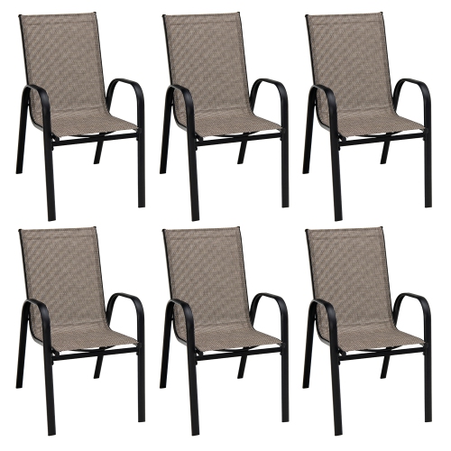 Gymax 7PCS Patio Dining Furniture Set w/ 6 Stackable Armchairs & Umbrella Hole