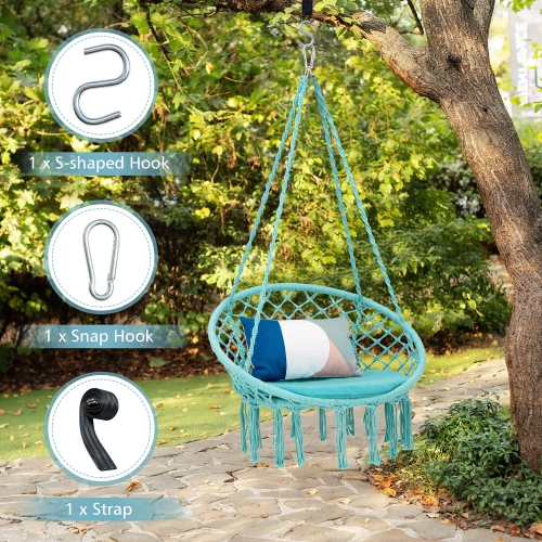Gymax Hammock Swing Chair with Cushion Hanging Hardware Kit Indoor Outdoor