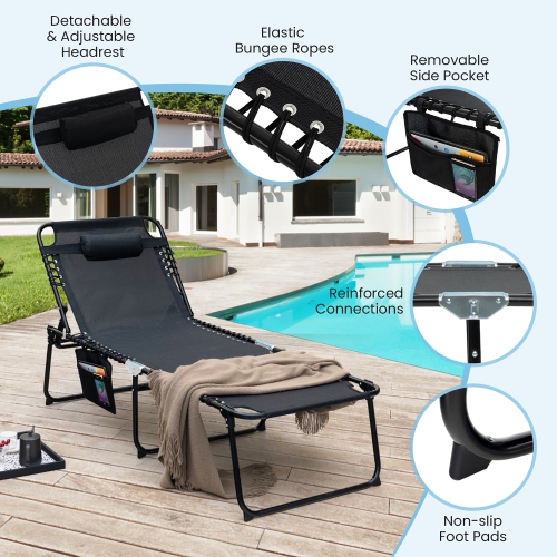 Gymax Oversize Folding Chaise Lounge Portable Sun Lounger w/ Adjustable Backrest Detachable Pillow