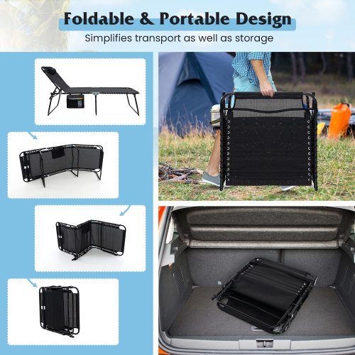 Gymax Oversize Folding Chaise Lounge Portable Sun Lounger w/ Adjustable Backrest Detachable Pillow