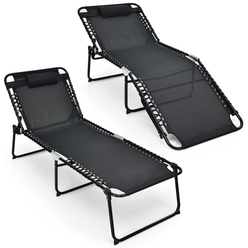Gymax Oversize Folding Chaise Lounge Portable Sun Lounger w/ Adjustable Backrest Detachable Pillow