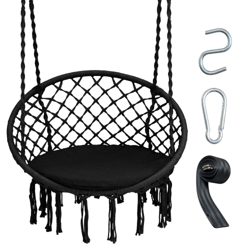 GYMAX  Hammock Swing Chair With Cushion Hanging Hardware Kit Indoor Outdoor