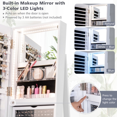Gymax 360°Rotating Mirrored Jewelry Cabinet w/ High Mirror & Storage Shelves