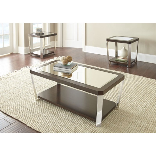Bowery Hill Modern Mirror Top End Table in Espresso Chocolate