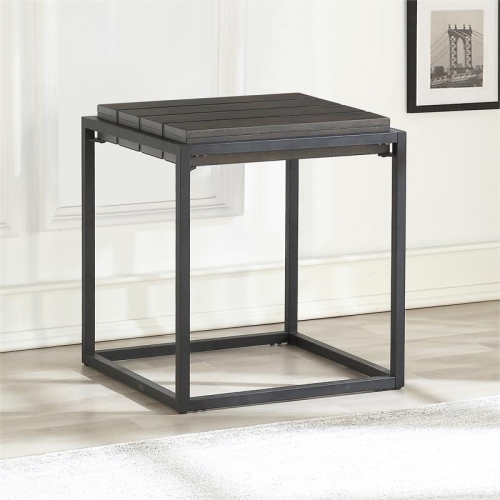 BOWERY HILL  Transitional Metal Base Mixed Media End Table In Gray