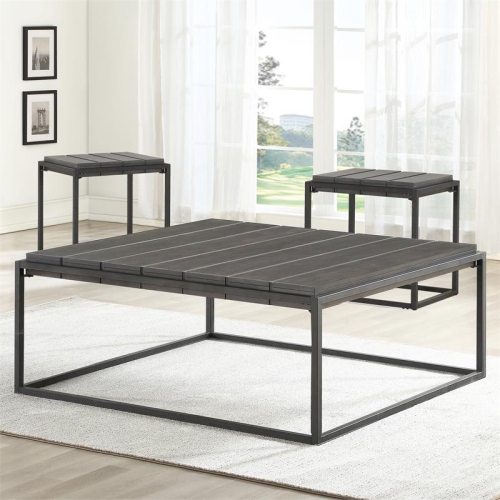 Bowery Hill Transitional Metal Base Mixed Media End Table in Gray