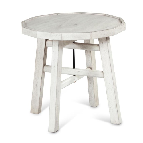 BOWERY HILL  Farmhouse Wood End Table In Distressed Alabaster White