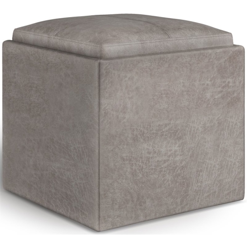 SIMPLI HOME  Rockwood 17" Cube Storage Ottoman With Tray In Gray Faux Leather I love this ottoman! It is large enough to store my throws, yet small enough that it doesn't take up too much space