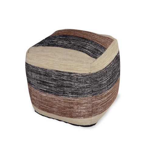 Bowery Hill Transitional Square Handwoven Wool Pouf in Beige/Brown/Black