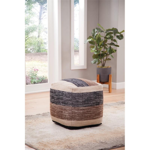 Bowery Hill Transitional Square Handwoven Wool Pouf in Beige/Brown/Black