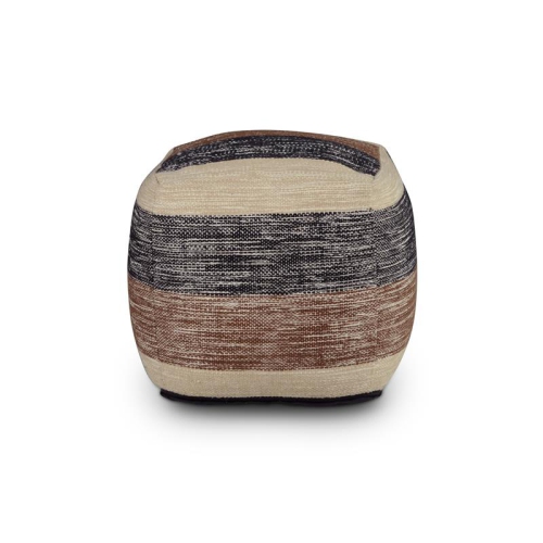 Bowery Hill Transitional Square Handwoven Wool Pouf in Beige/Brown/Black